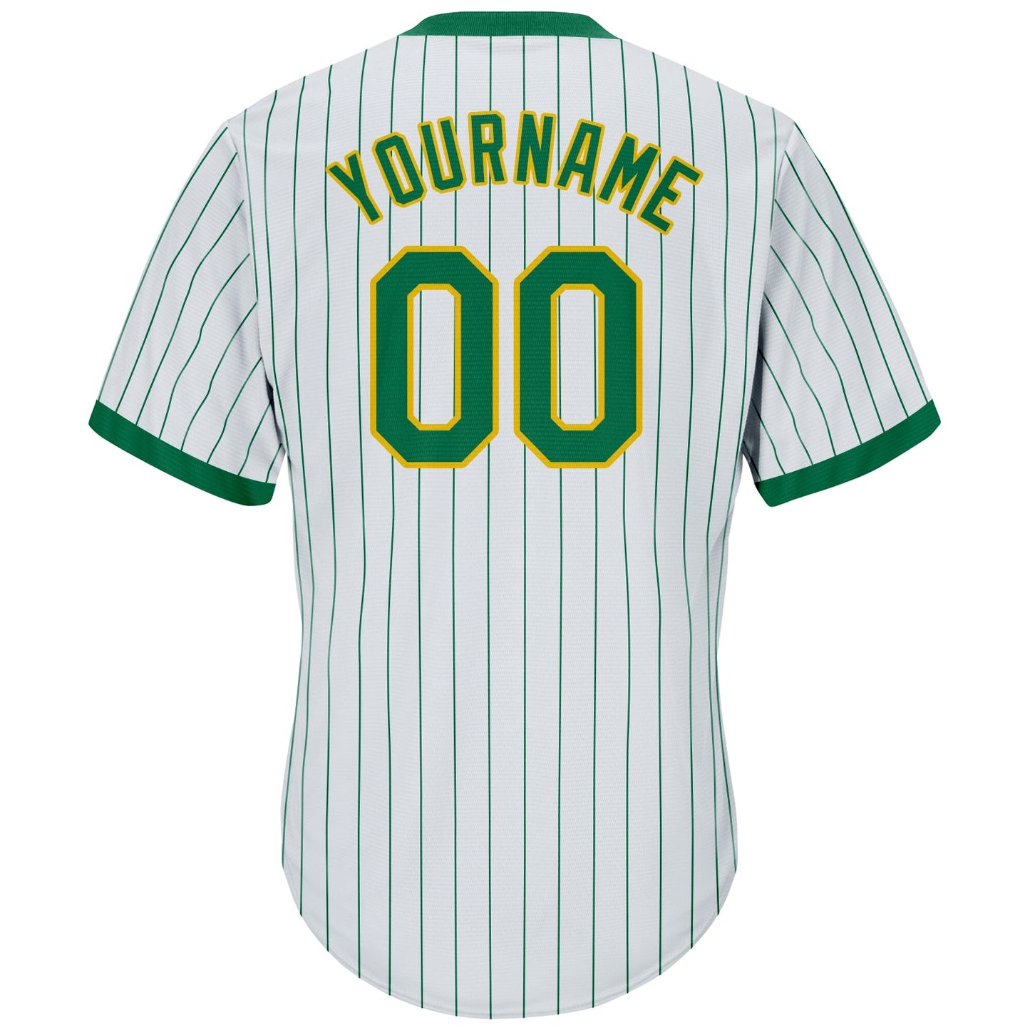 Custom White Kelly Green Pinstripe Kelly Green-Gold Authentic Throwback Rib-Knit Baseball Jersey Shirt view 3