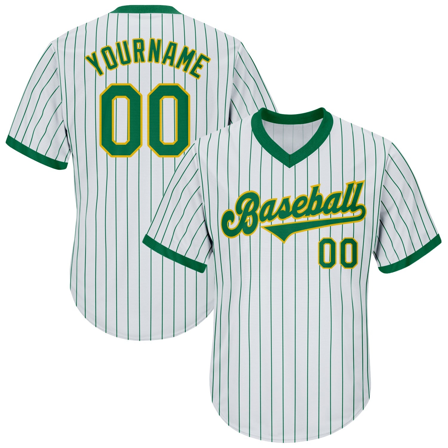 Custom White Kelly Green Pinstripe Kelly Green-Gold Authentic Throwback Rib-Knit Baseball Jersey Shirt - Main View