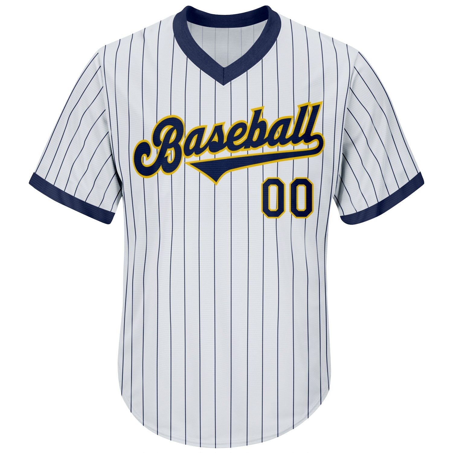 Custom White Navy Pinstripe Navy-Gold Authentic Throwback Rib-Knit Baseball Jersey Shirt view 2