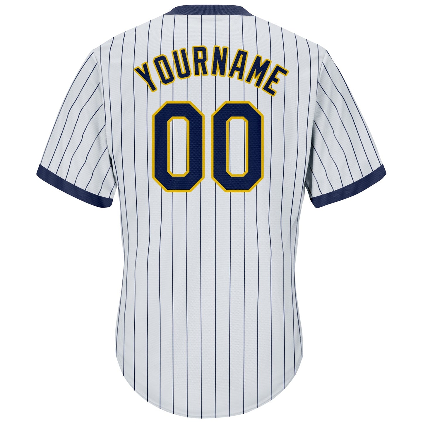 Custom White Navy Pinstripe Navy-Gold Authentic Throwback Rib-Knit Baseball Jersey Shirt view 3