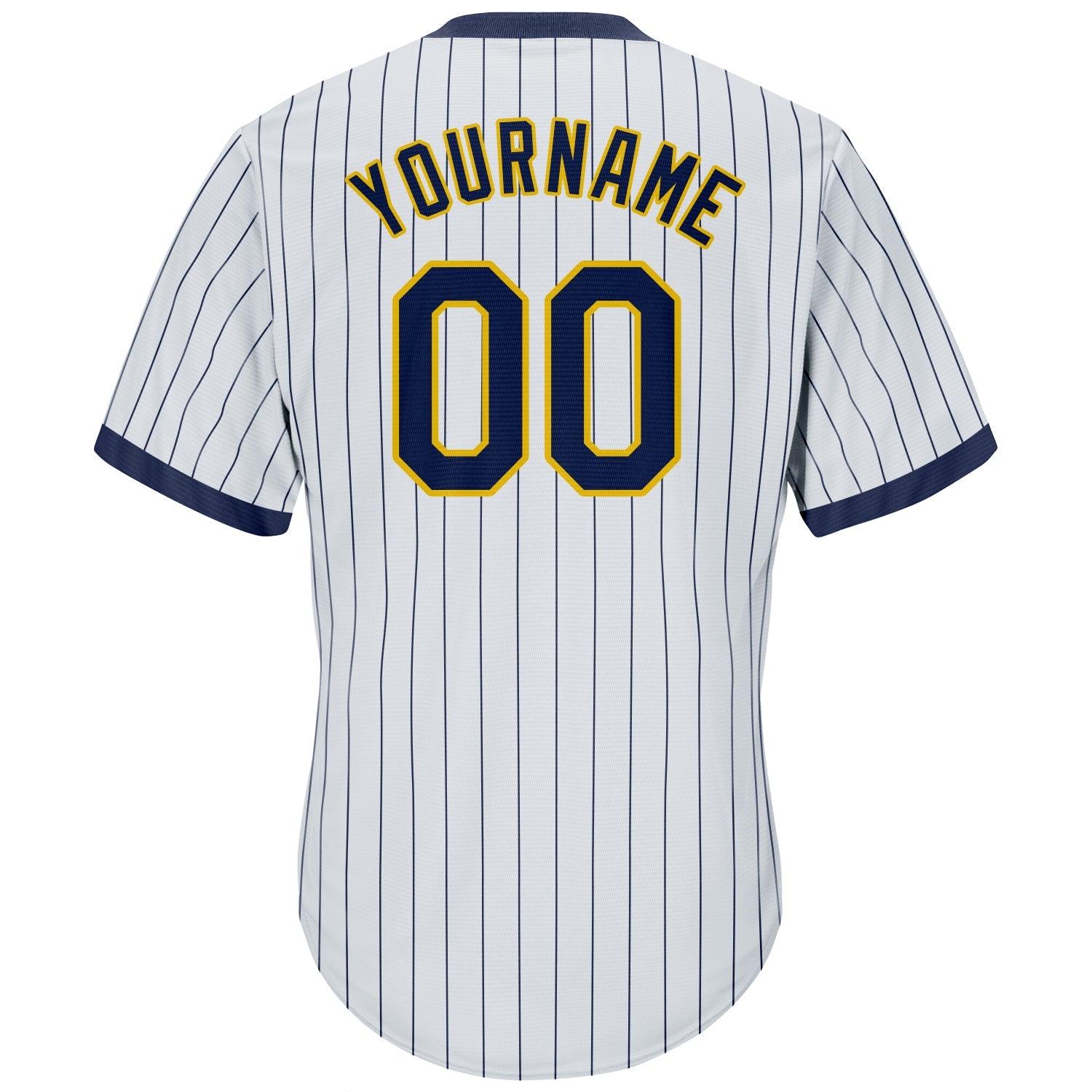 Custom White Navy Pinstripe Navy-Gold Authentic Throwback Rib-Knit Baseball Jersey Shirt view 3