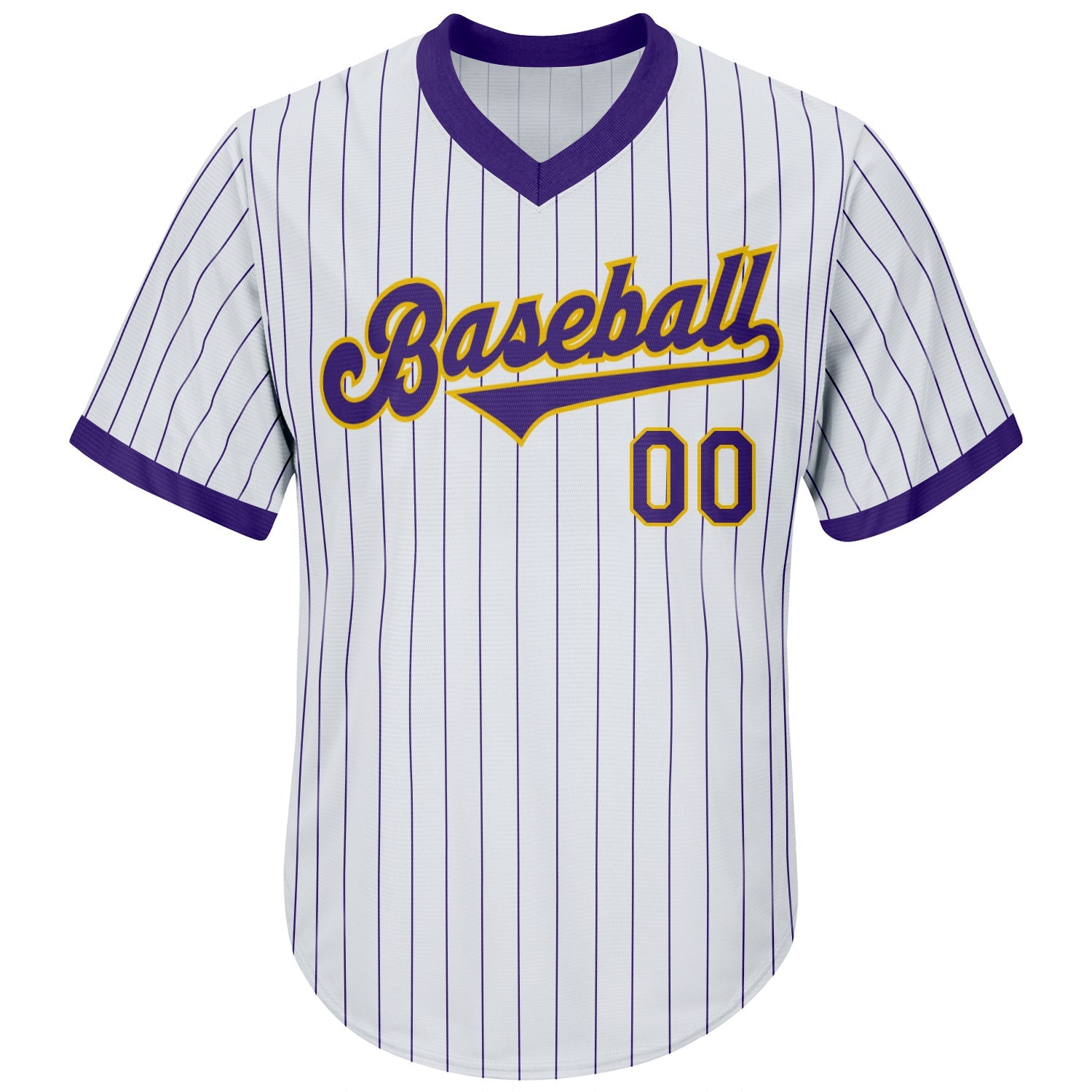 Custom White Purple Pinstripe Purple-Gold Authentic Throwback Rib-Knit Baseball Jersey Shirt view 2