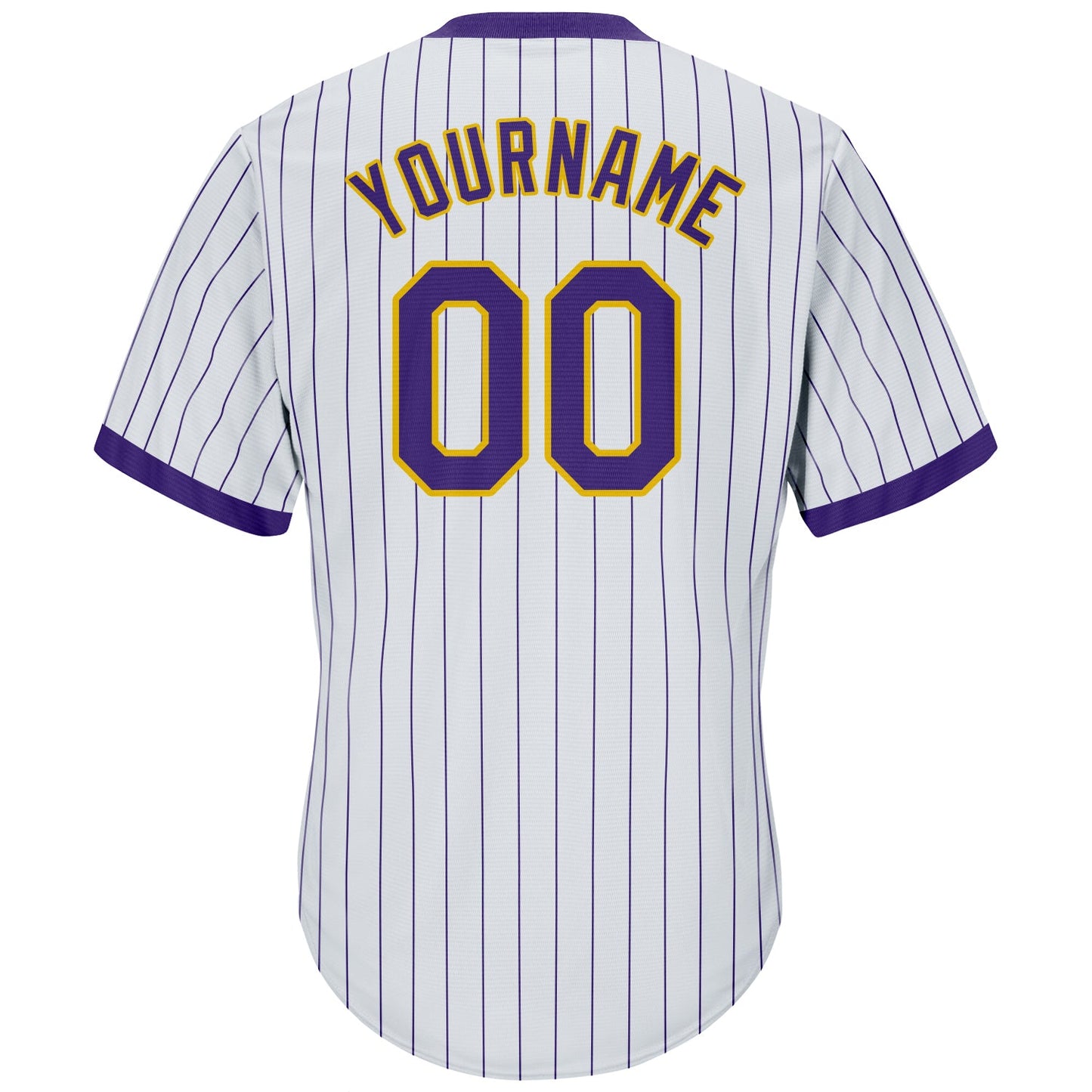 Custom White Purple Pinstripe Purple-Gold Authentic Throwback Rib-Knit Baseball Jersey Shirt view 3