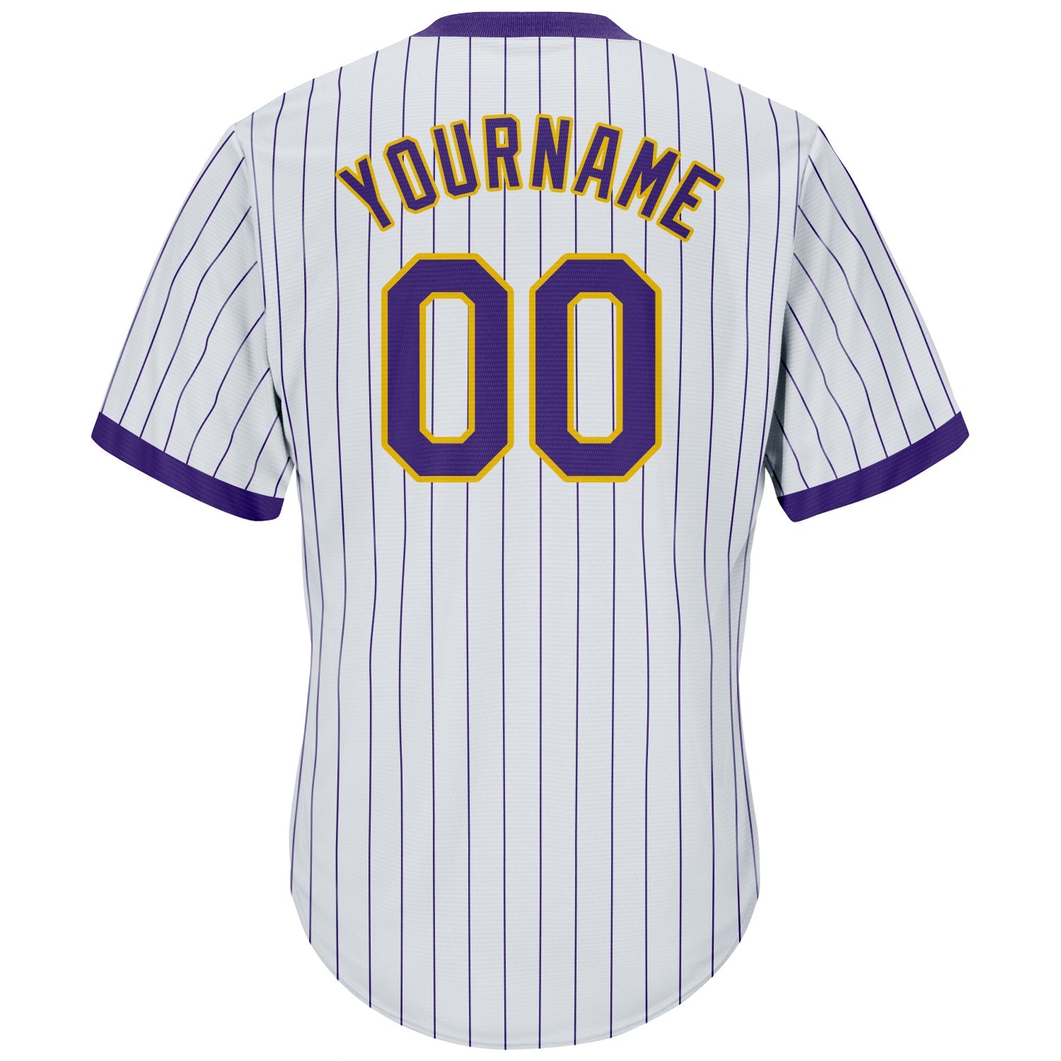 Custom White Purple Pinstripe Purple-Gold Authentic Throwback Rib-Knit Baseball Jersey Shirt view 3