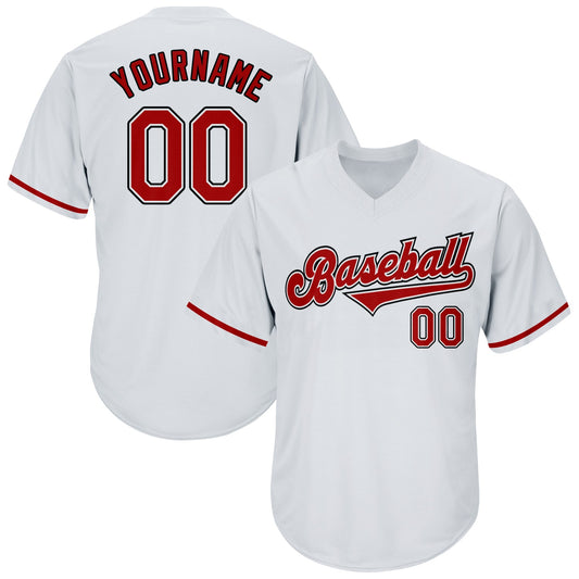 Custom White Red-Black Authentic Throwback Rib-Knit Baseball Jersey Shirt - Main View