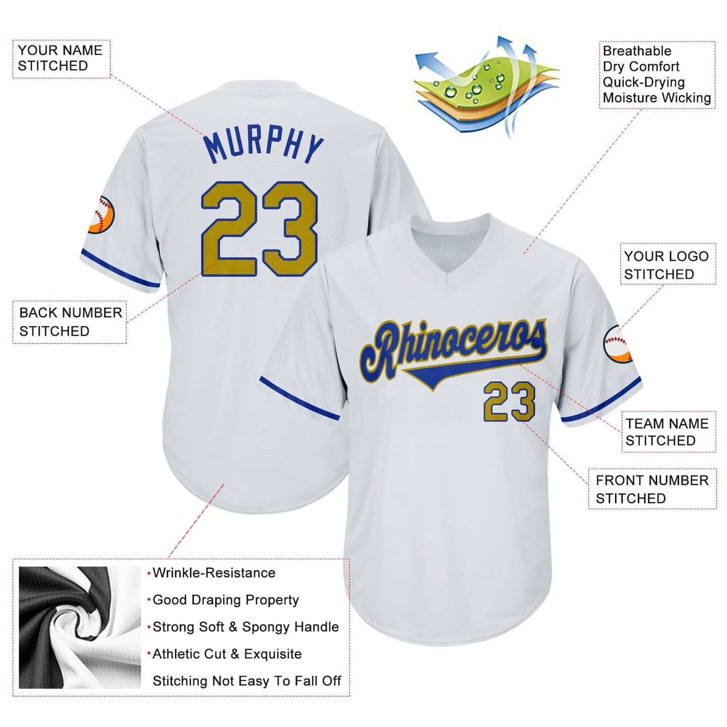 Custom White Old Gold-Royal Authentic Throwback Rib-Knit Baseball Jersey Shirt view 4