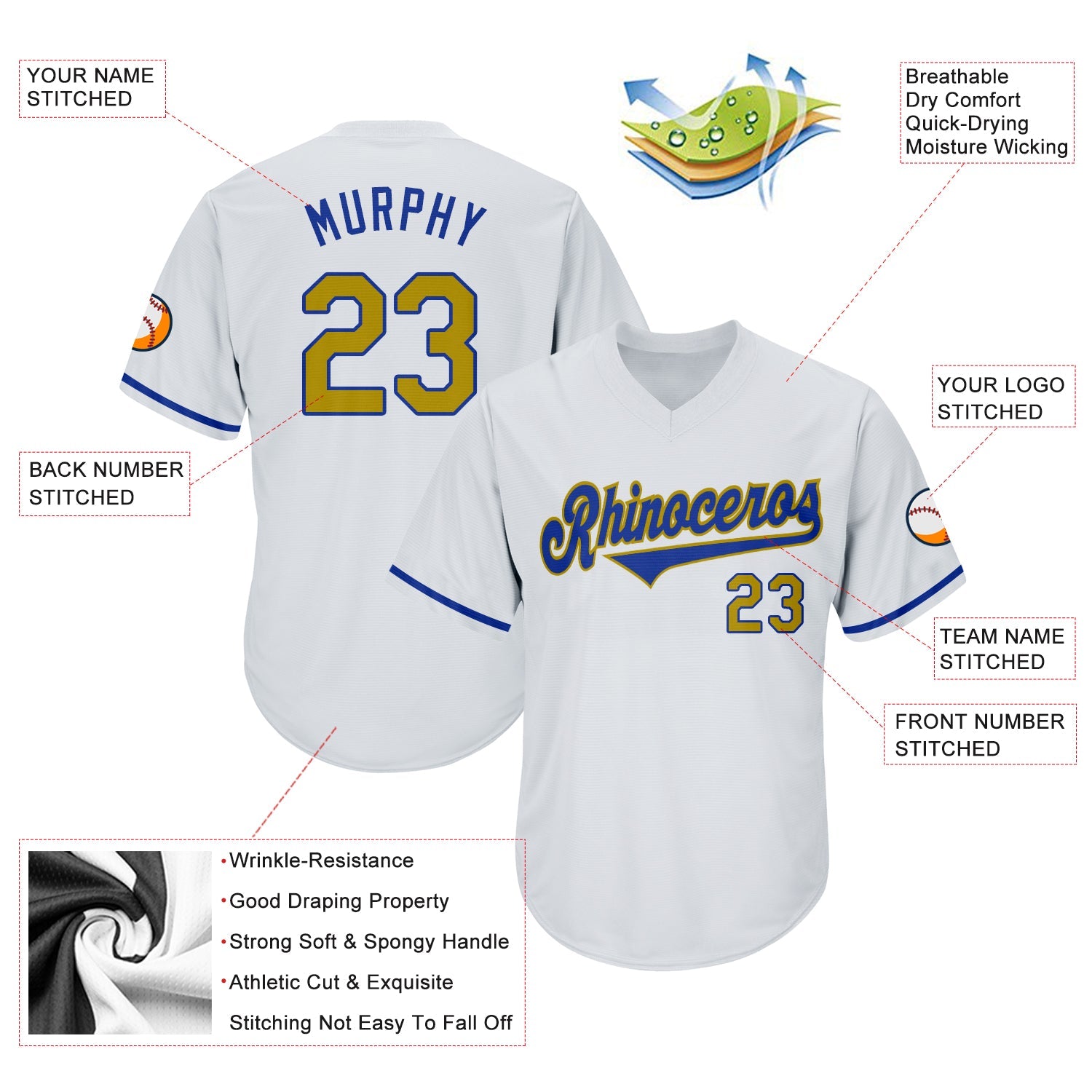 Custom White Old Gold-Royal Authentic Throwback Rib-Knit Baseball Jersey Shirt view 4
