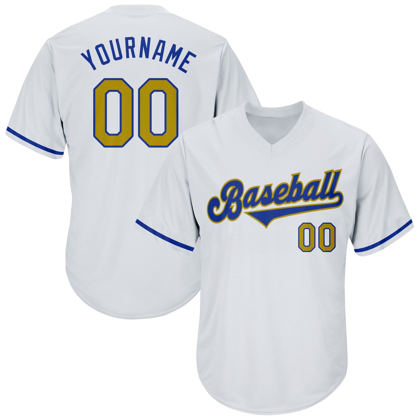 Custom White Old Gold-Royal Authentic Throwback Rib-Knit Baseball Jersey Shirt - Main View
