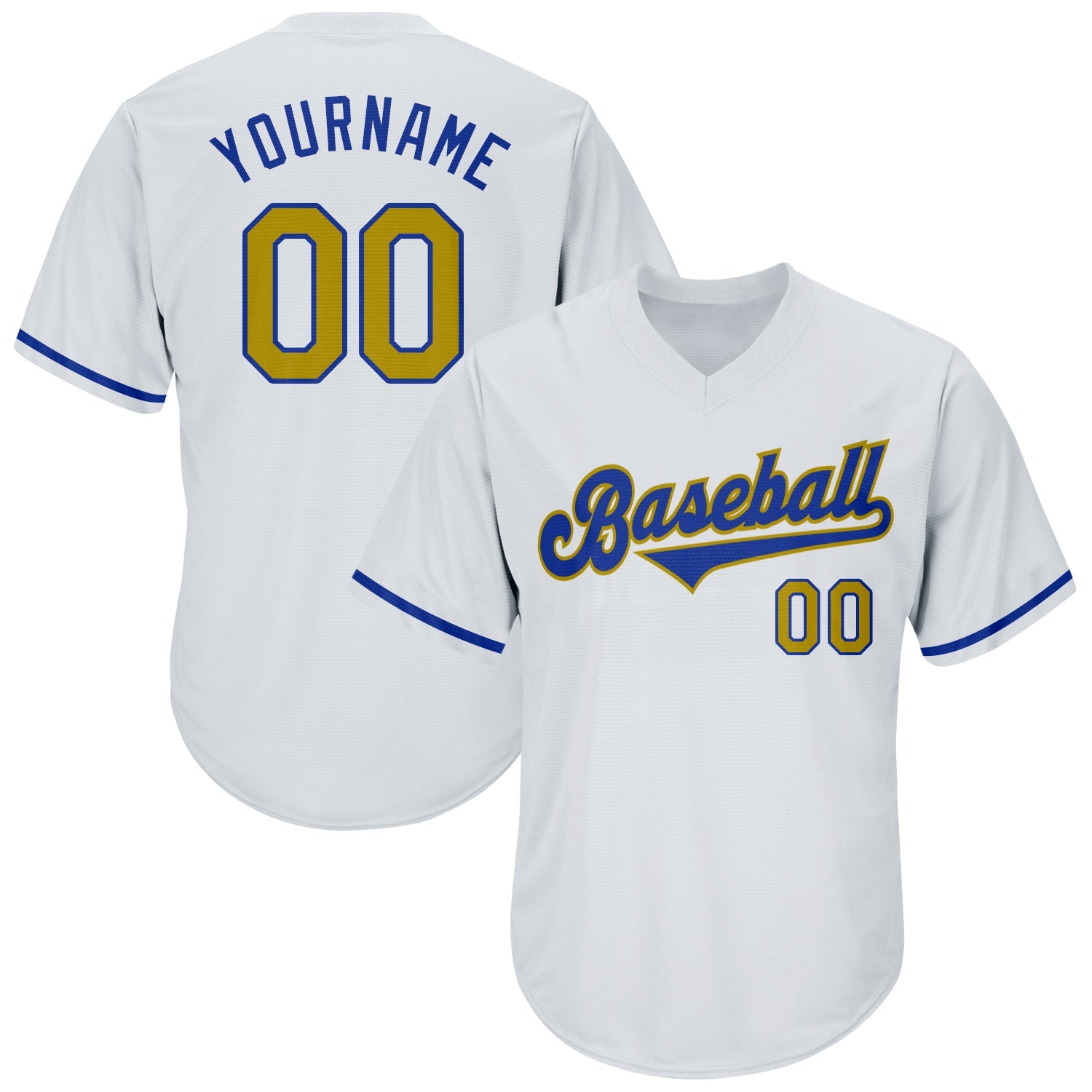 Custom White Old Gold-Royal Authentic Throwback Rib-Knit Baseball Jersey Shirt - Main View