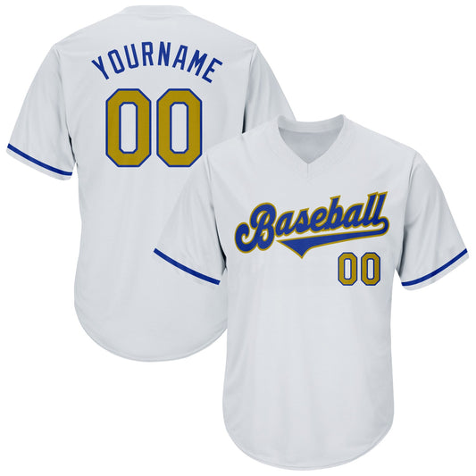Custom White Old Gold-Royal Authentic Throwback Rib-Knit Baseball Jersey Shirt - Main View