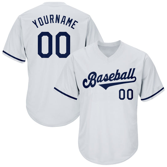 Custom White Navy Authentic Throwback Rib-Knit Baseball Jersey Shirt - Main View