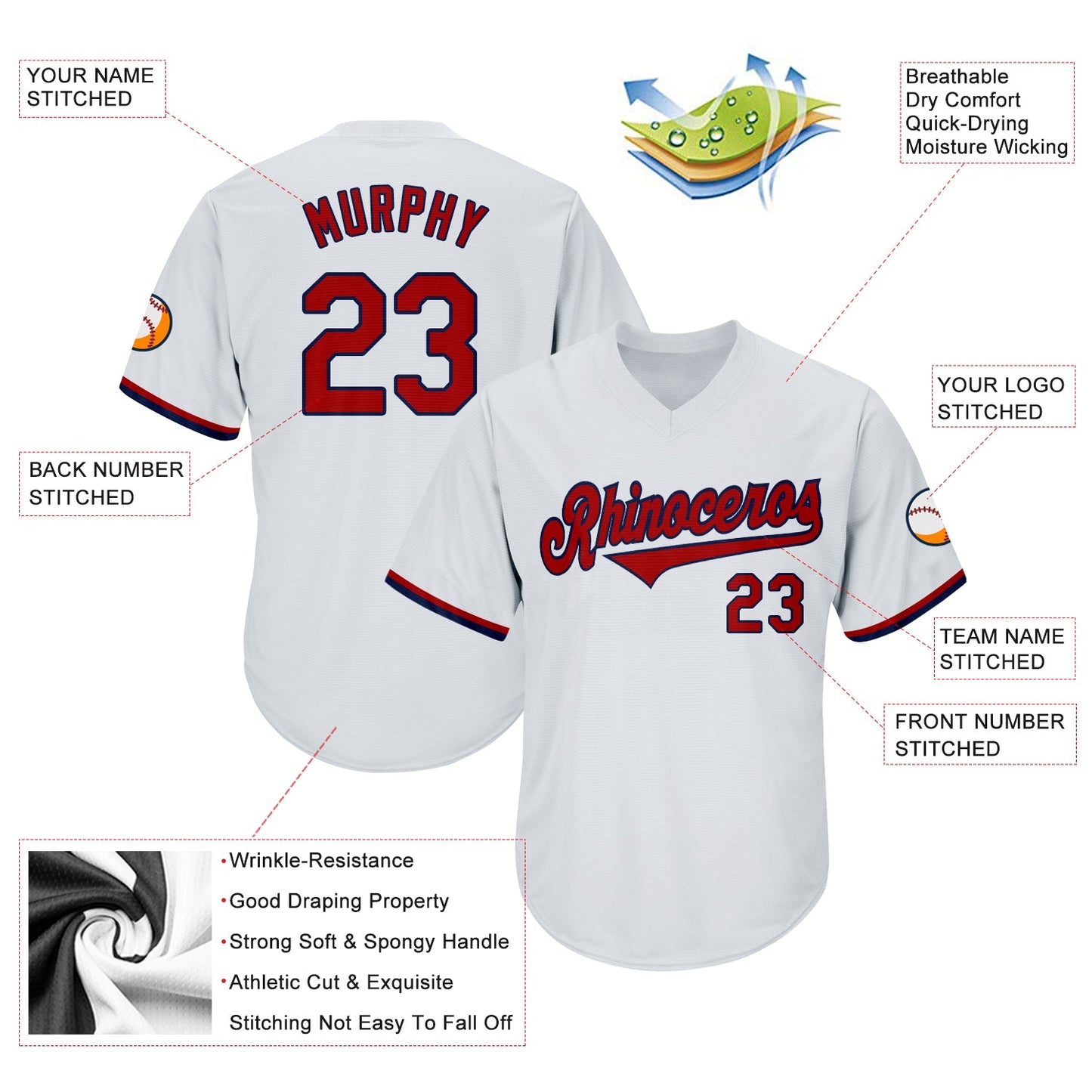 Custom White Red-Navy Authentic Throwback Rib-Knit Baseball Jersey Shirt view 4