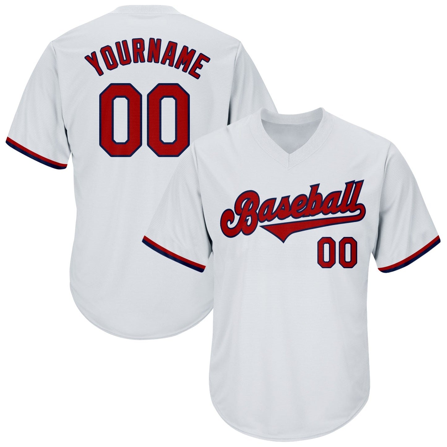 Custom White Red-Navy Authentic Throwback Rib-Knit Baseball Jersey Shirt - Main View