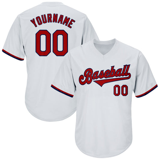 Custom White Red-Navy Authentic Throwback Rib-Knit Baseball Jersey Shirt - Main View