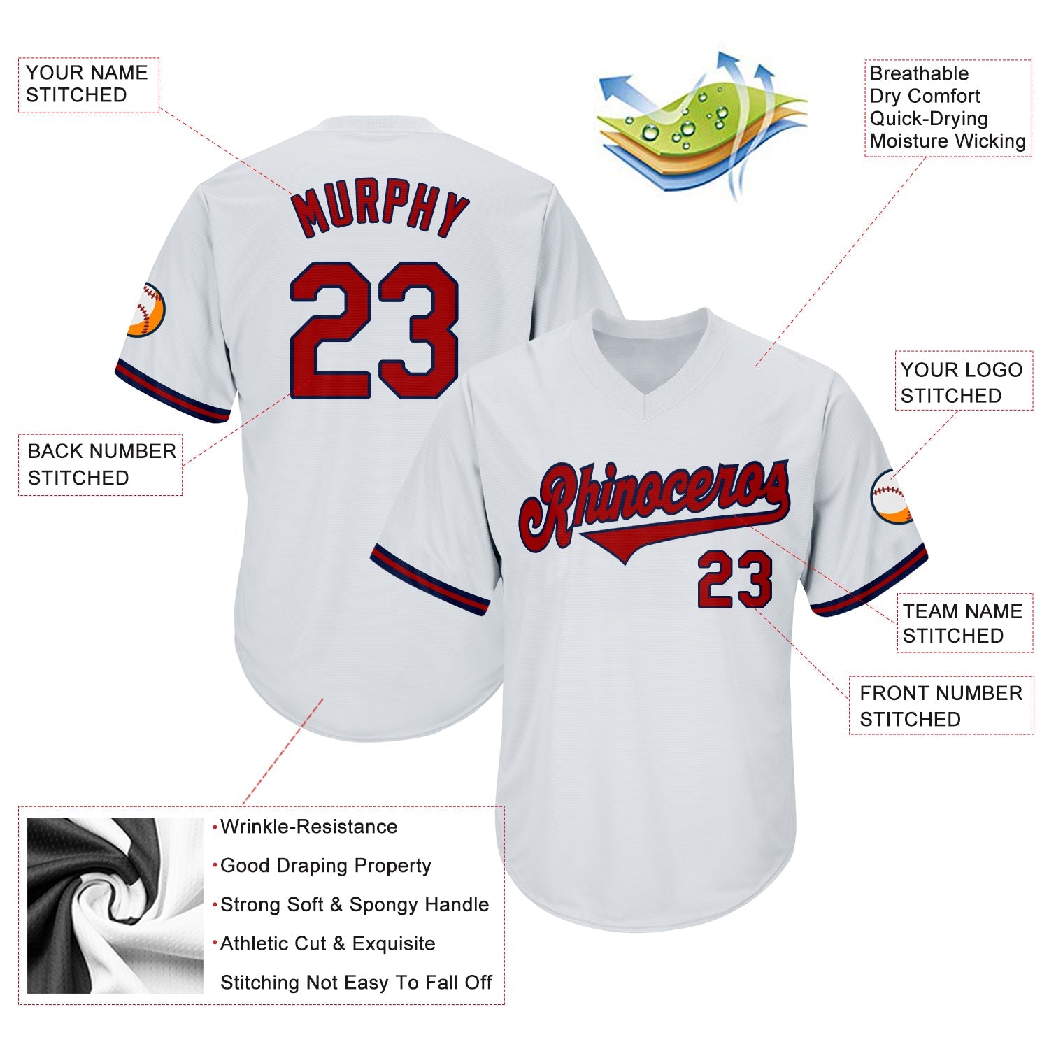 Custom White Red-Navy Authentic Throwback Rib-Knit Baseball Jersey Shirt view 4