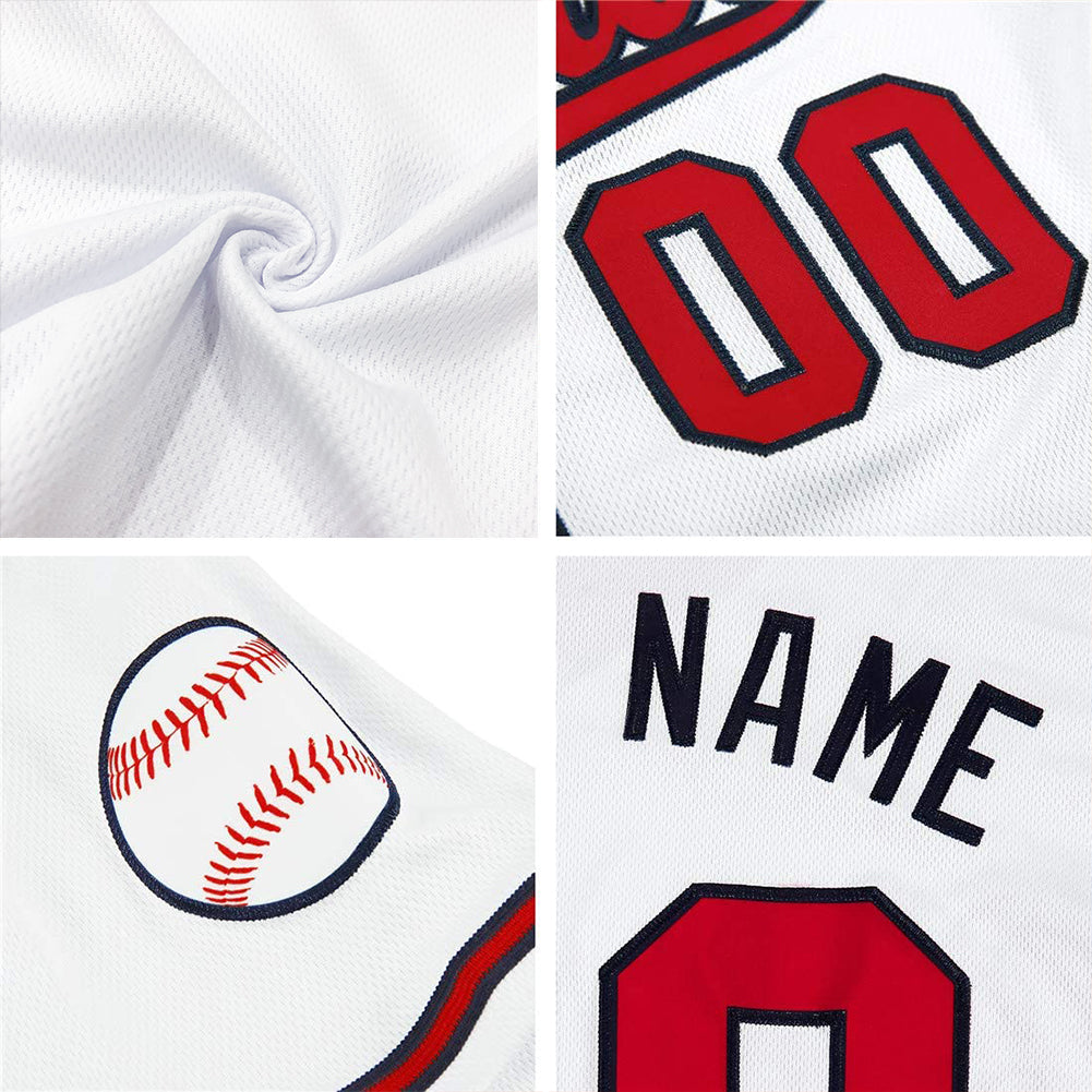 Custom White Red-Navy Authentic Throwback Rib-Knit Baseball Jersey Shirt view 7