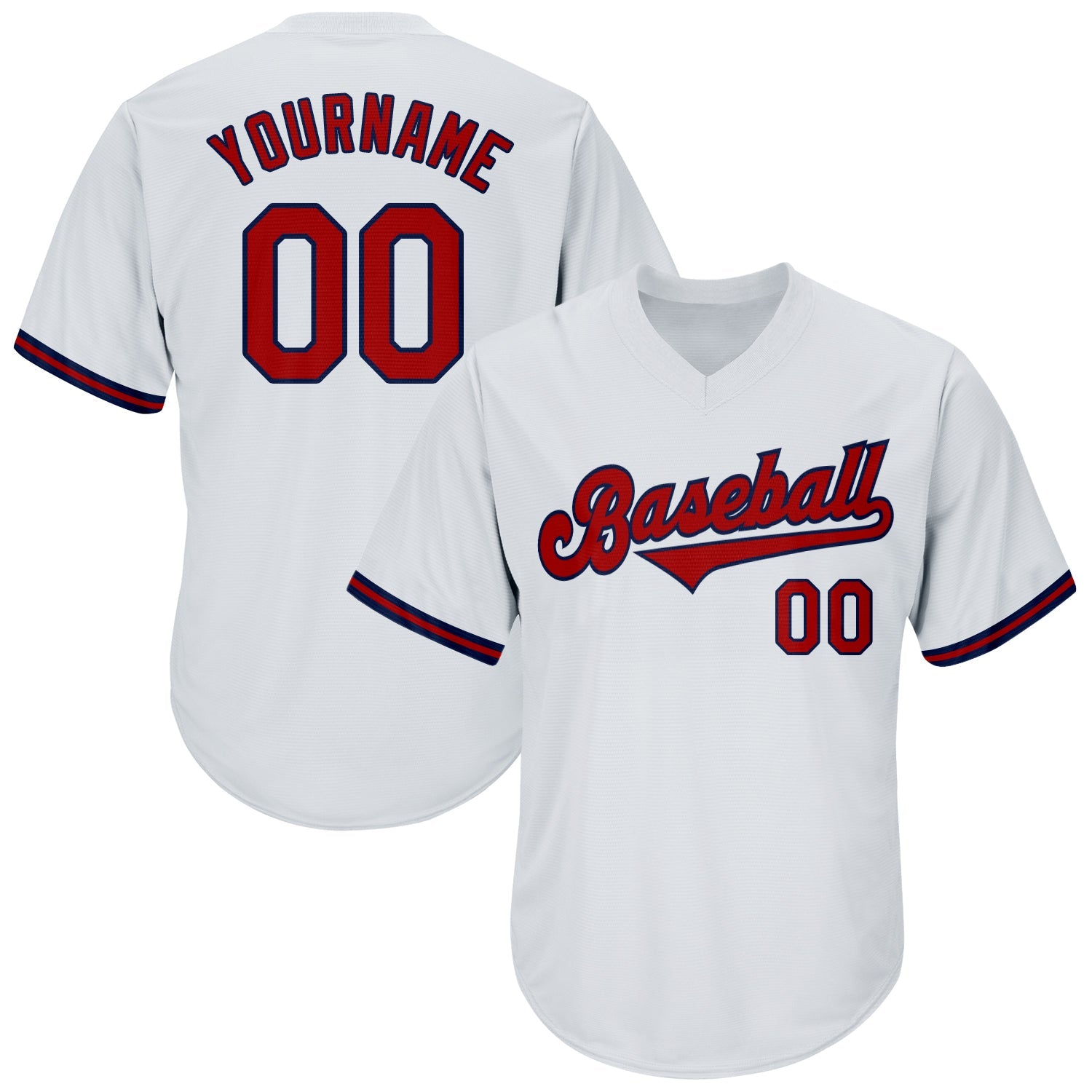 Custom White Red-Navy Authentic Throwback Rib-Knit Baseball Jersey Shirt - Main View
