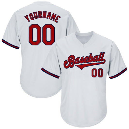 Custom White Red-Navy Authentic Throwback Rib-Knit Baseball Jersey Shirt - Main View