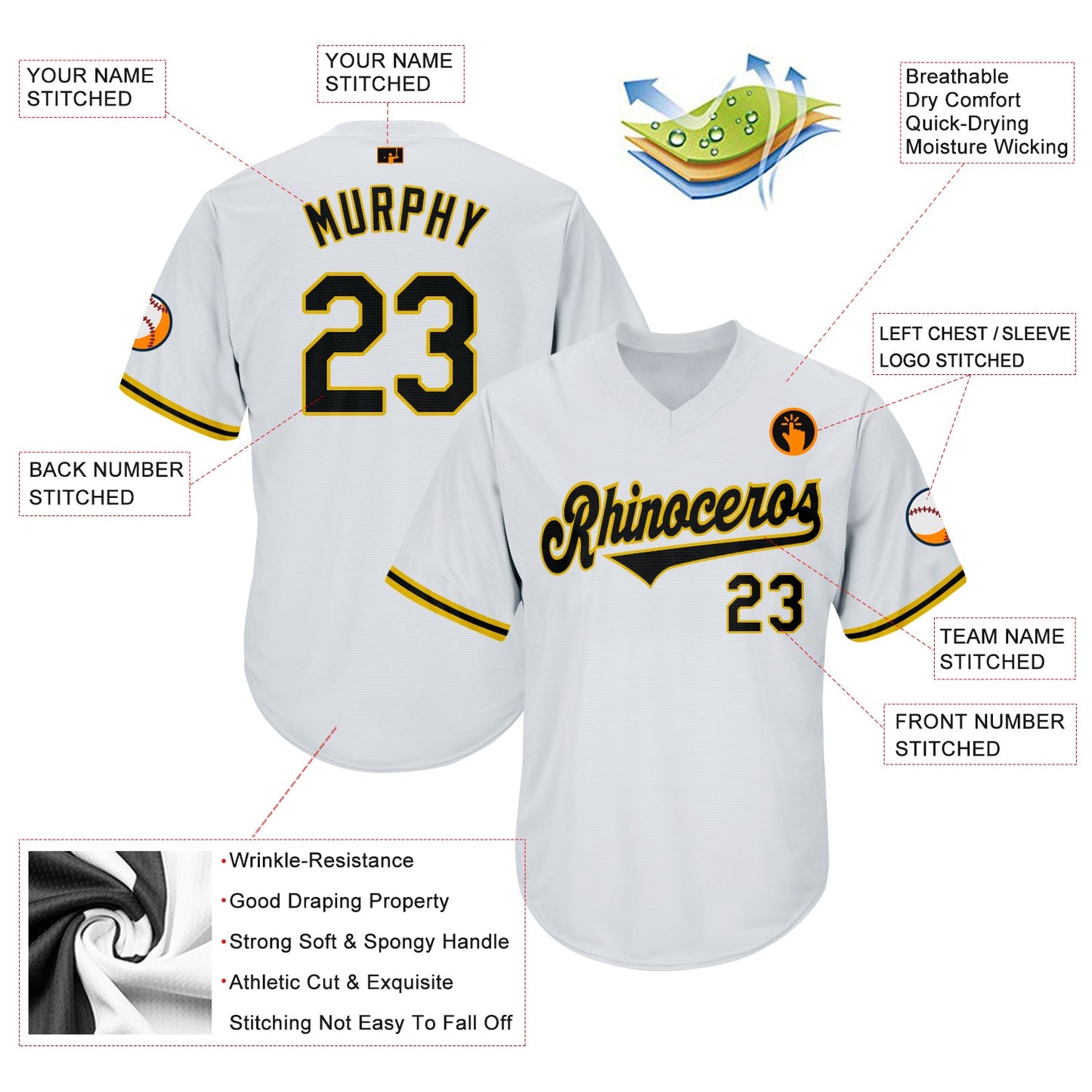 Custom White Black-Gold Authentic Throwback Rib-Knit Baseball Jersey Shirt view 4