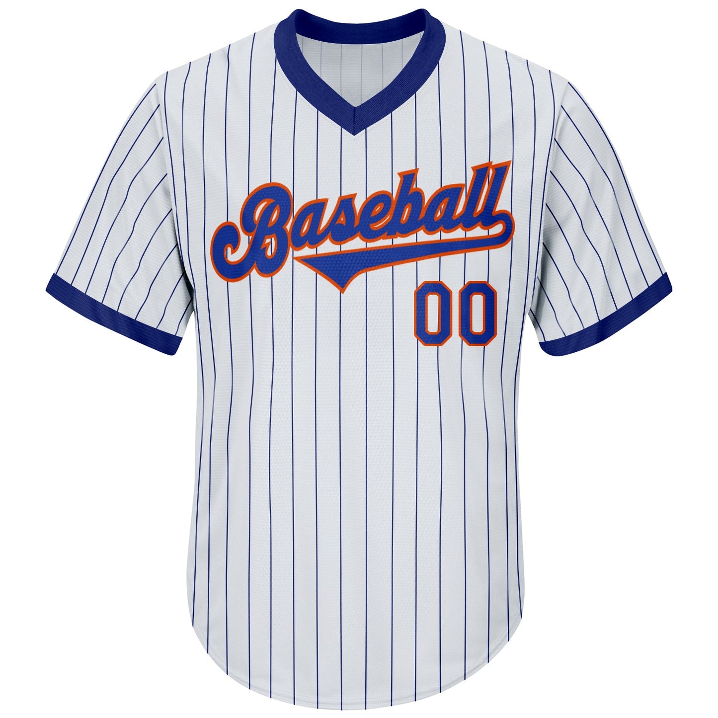 Custom White Royal Pinstripe Royal-Orange Authentic Throwback Rib-Knit Baseball Jersey Shirt view 2
