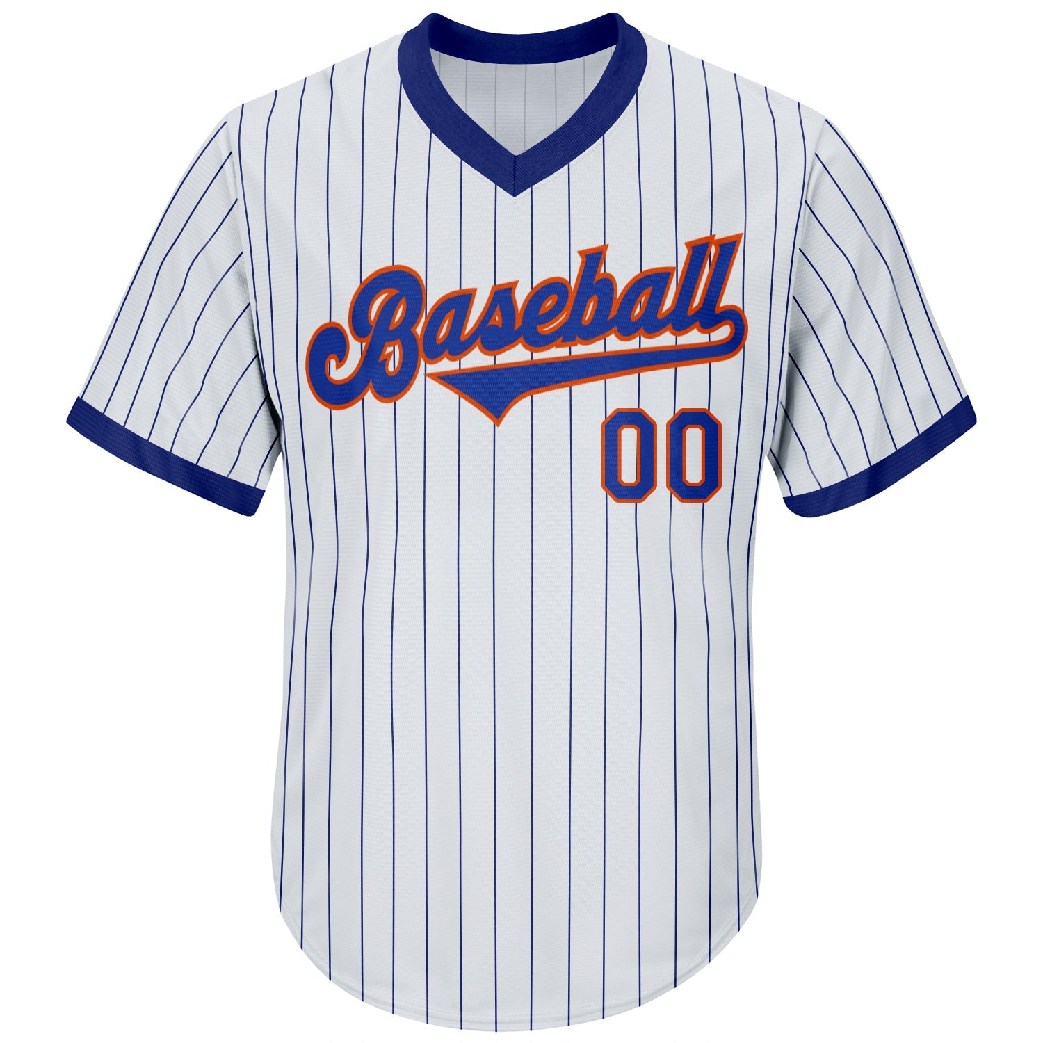 Custom White Royal Pinstripe Royal-Orange Authentic Throwback Rib-Knit Baseball Jersey Shirt view 2