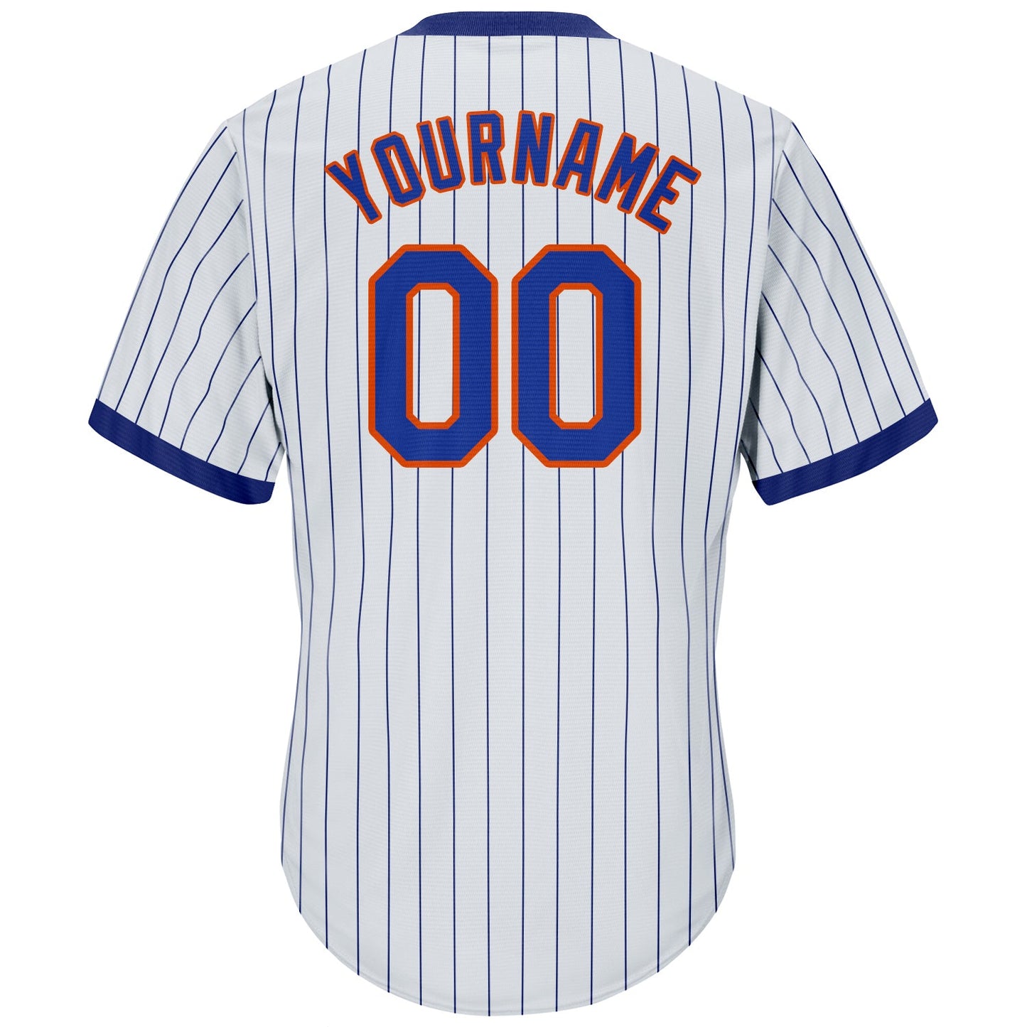 Custom White Royal Pinstripe Royal-Orange Authentic Throwback Rib-Knit Baseball Jersey Shirt view 3