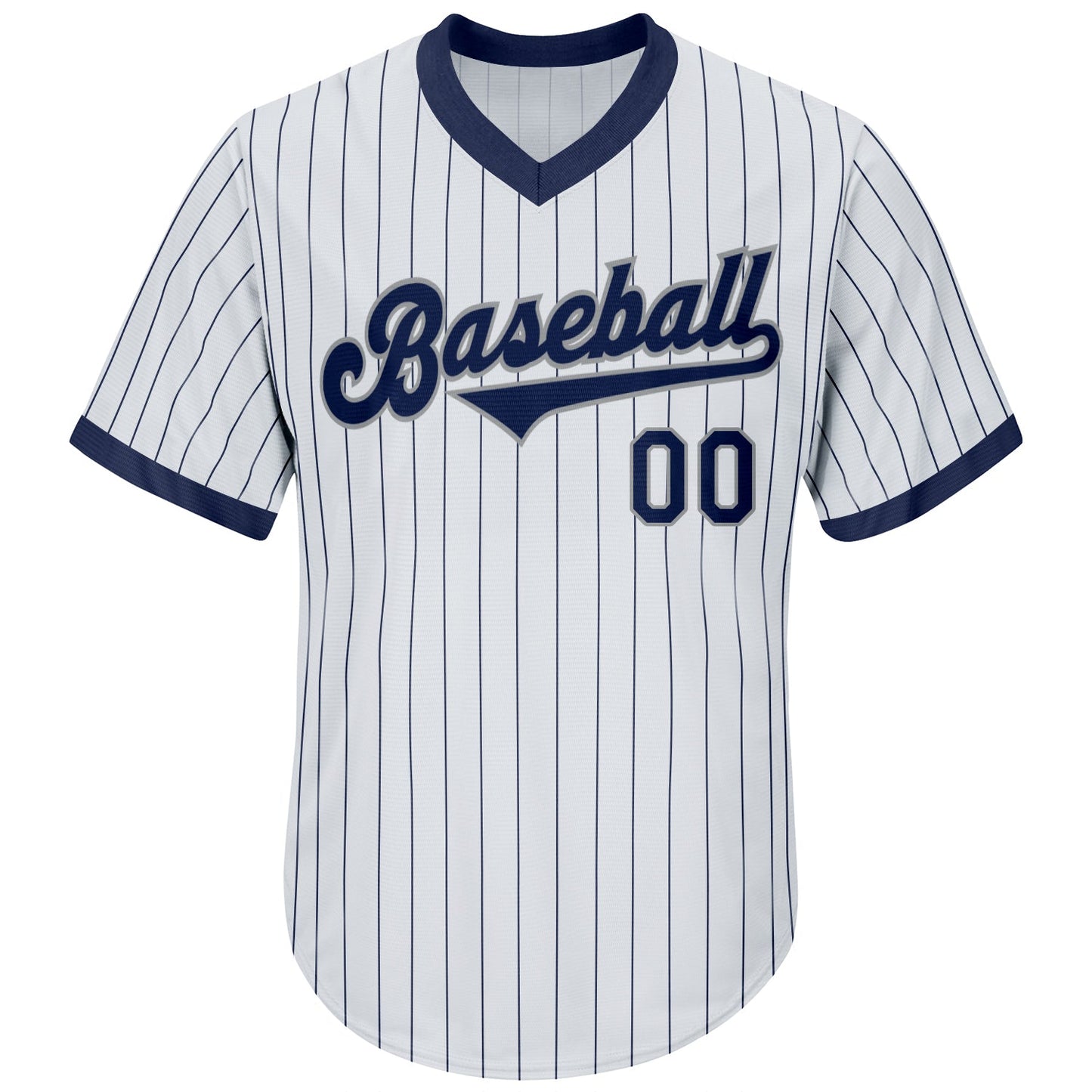 Custom White Navy Pinstripe Navy-Gray Authentic Throwback Rib-Knit Baseball Jersey Shirt view 2