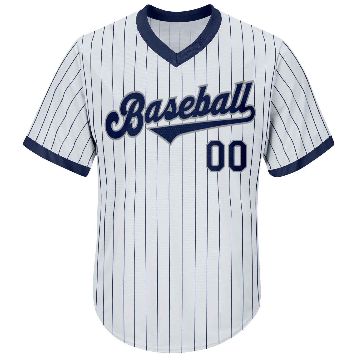 Custom White Navy Pinstripe Navy-Gray Authentic Throwback Rib-Knit Baseball Jersey Shirt view 2