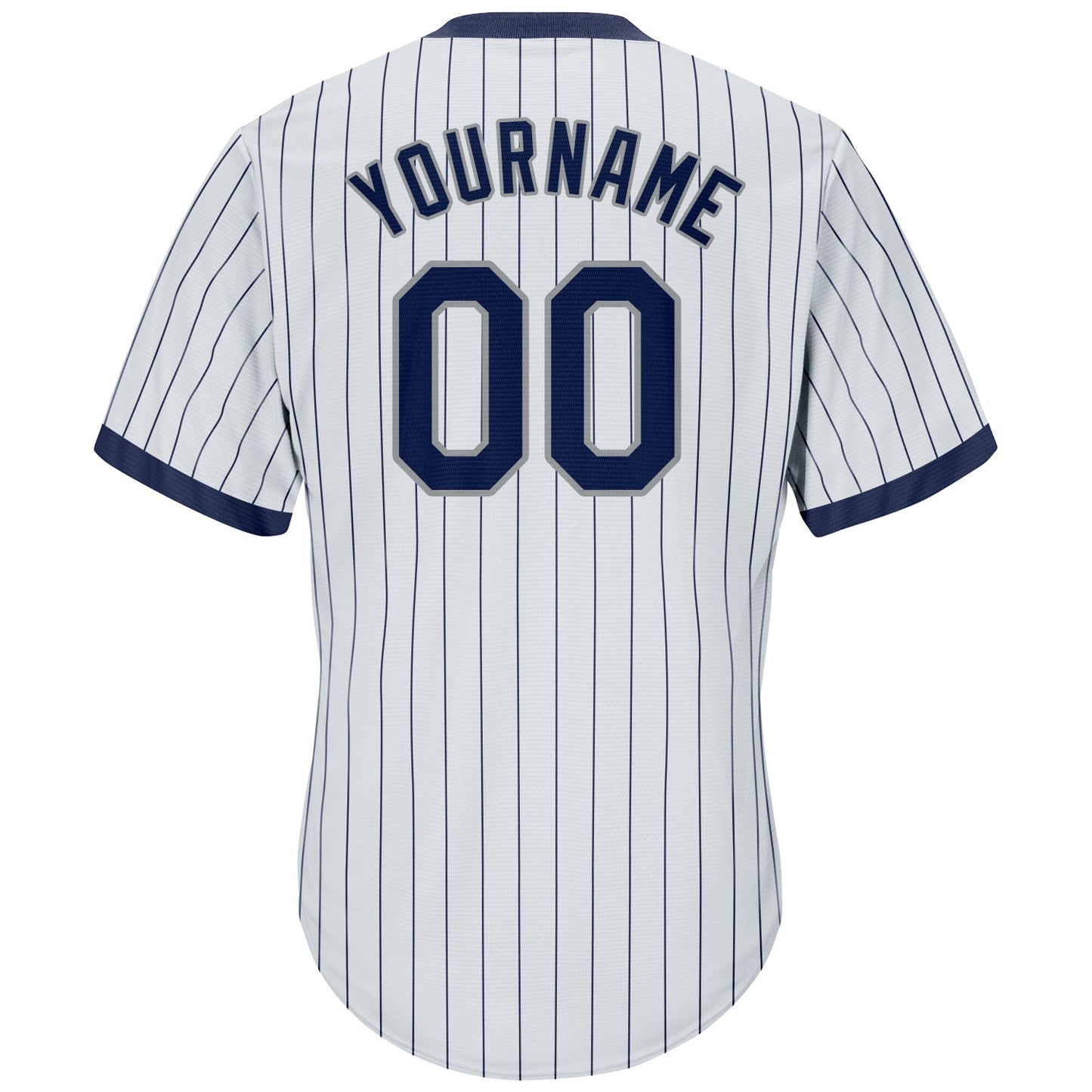 Custom White Navy Pinstripe Navy-Gray Authentic Throwback Rib-Knit Baseball Jersey Shirt view 3