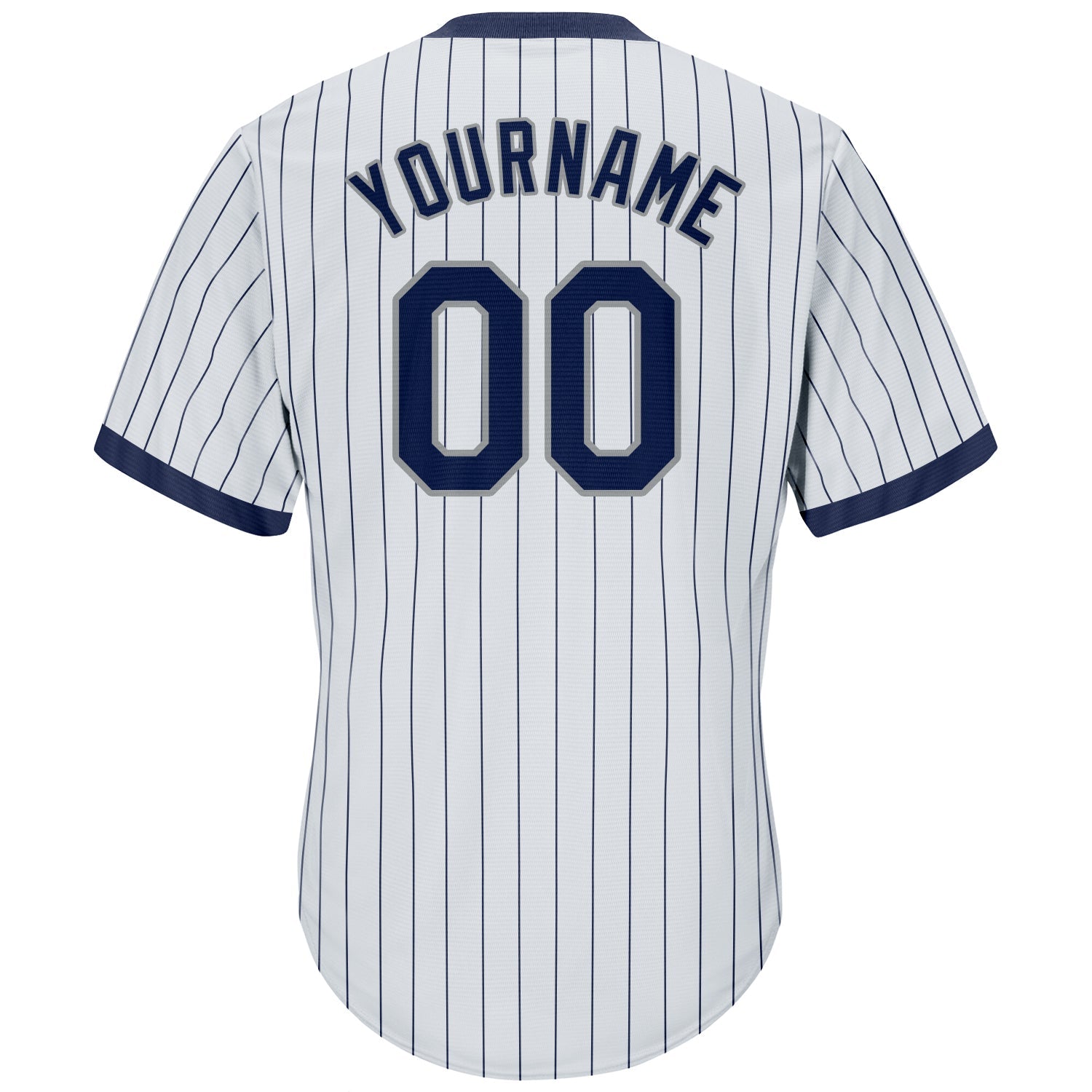 Custom White Navy Pinstripe Navy-Gray Authentic Throwback Rib-Knit Baseball Jersey Shirt view 3