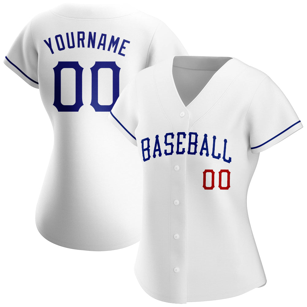 Custom White Royal-Red Authentic Baseball Jersey view 2