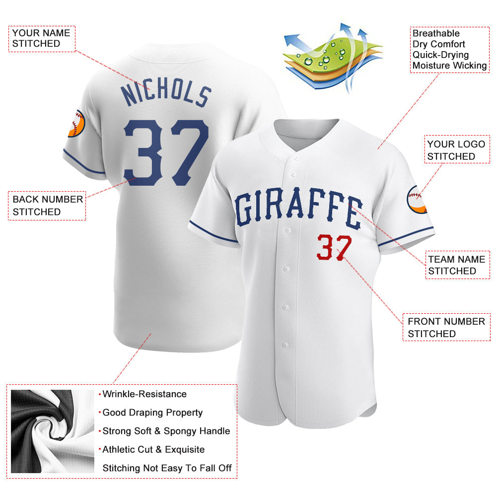 Custom White Royal-Red Authentic Baseball Jersey view 3