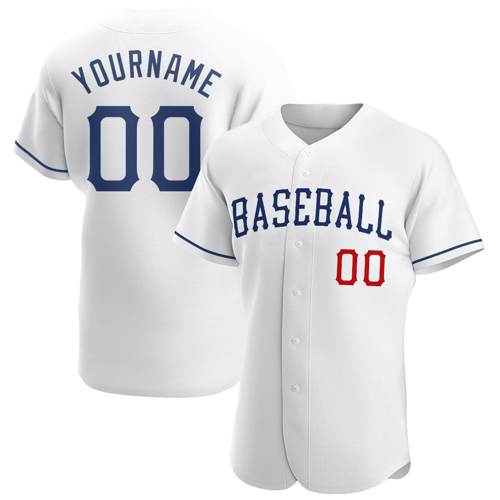 Custom White Royal-Red Authentic Baseball Jersey - Main View