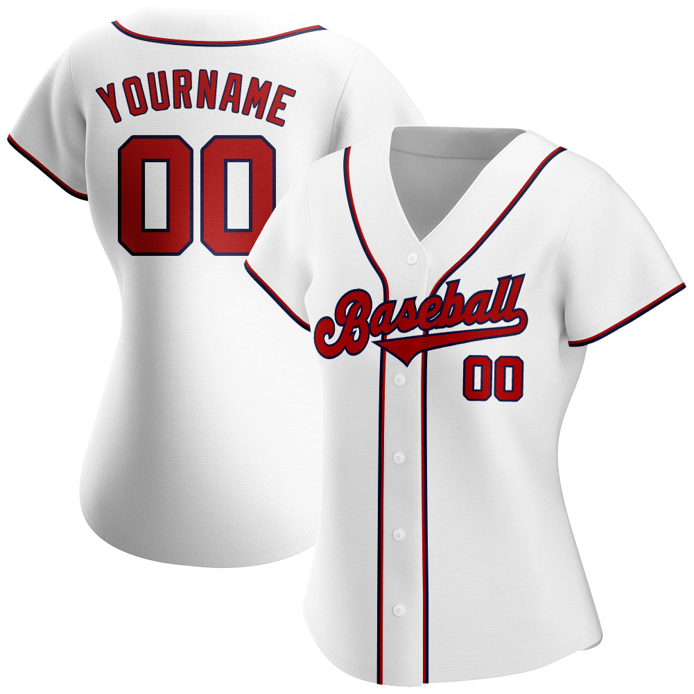 Custom White Red-Navy Authentic Baseball Jersey view 2