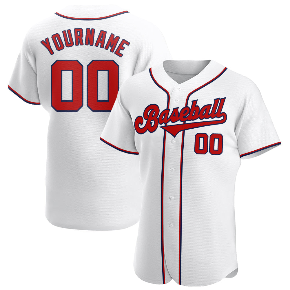Custom White Red-Navy Authentic Baseball Jersey - Main View