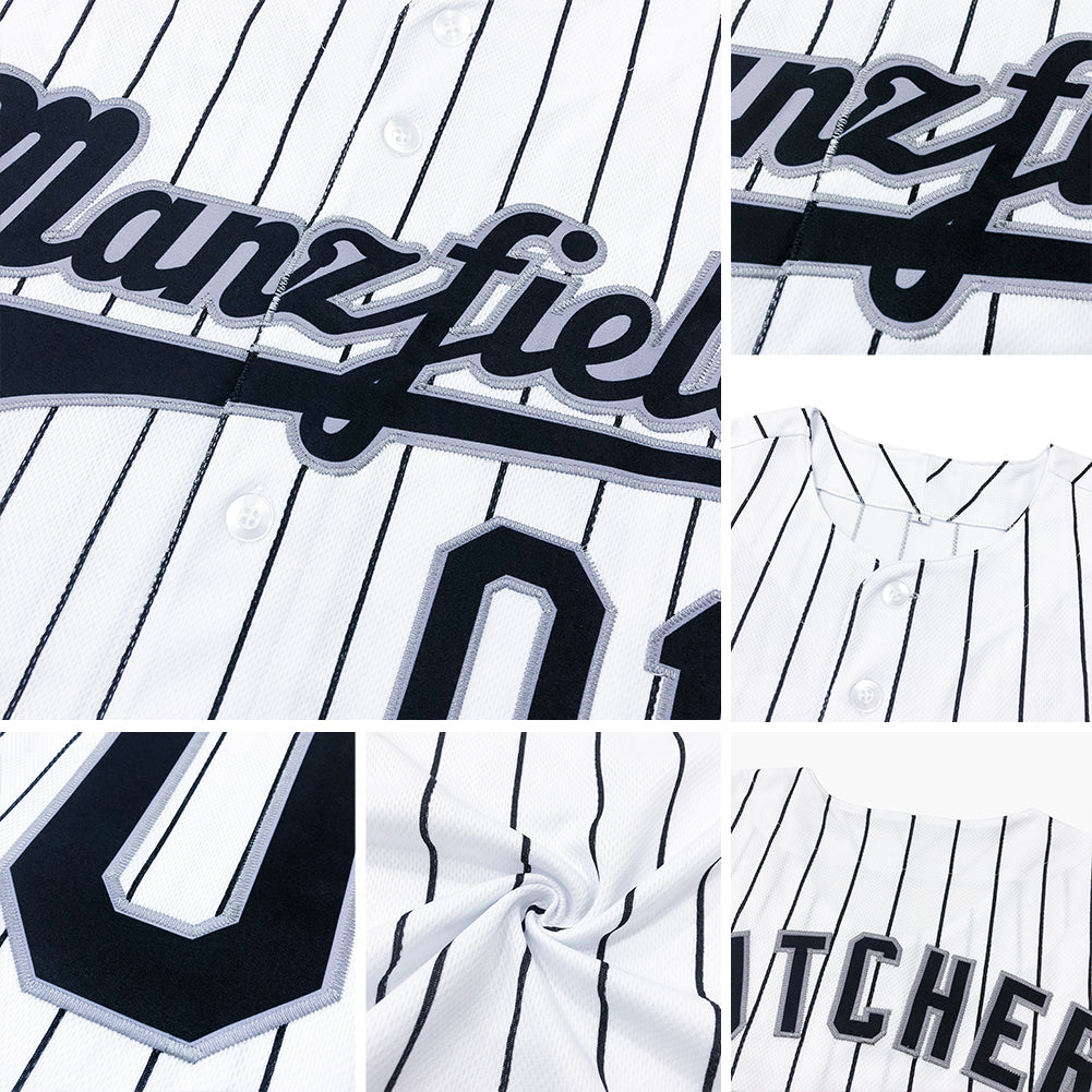 Custom White Navy Pinstripe Navy Authentic Baseball Jersey view 6