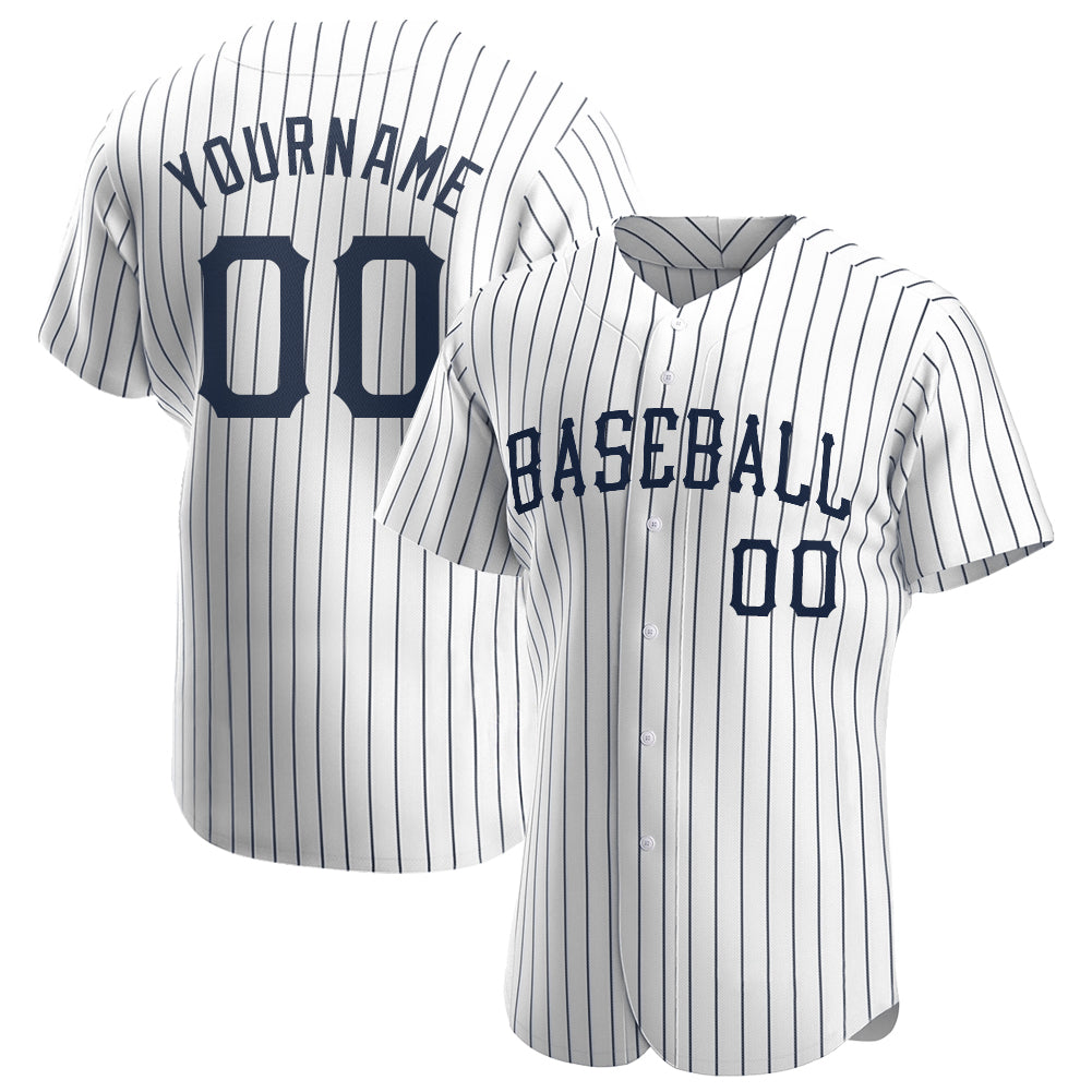 Custom White Navy Pinstripe Navy Authentic Baseball Jersey - Main View