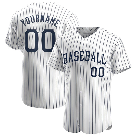 Custom White Navy Pinstripe Navy Authentic Baseball Jersey - Main View