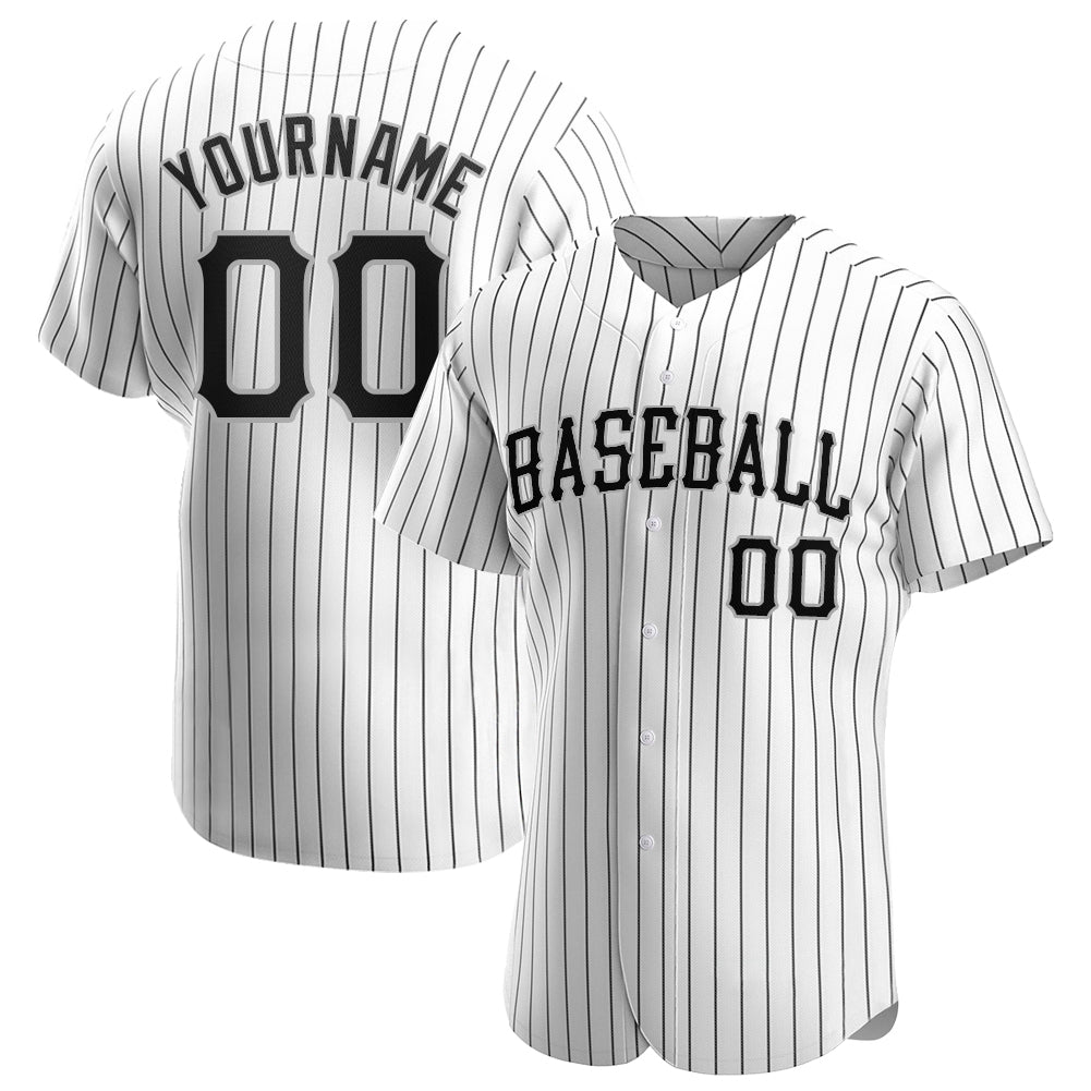 Custom White Black Pinstripe Black-Gray Authentic Baseball Jersey - Main View