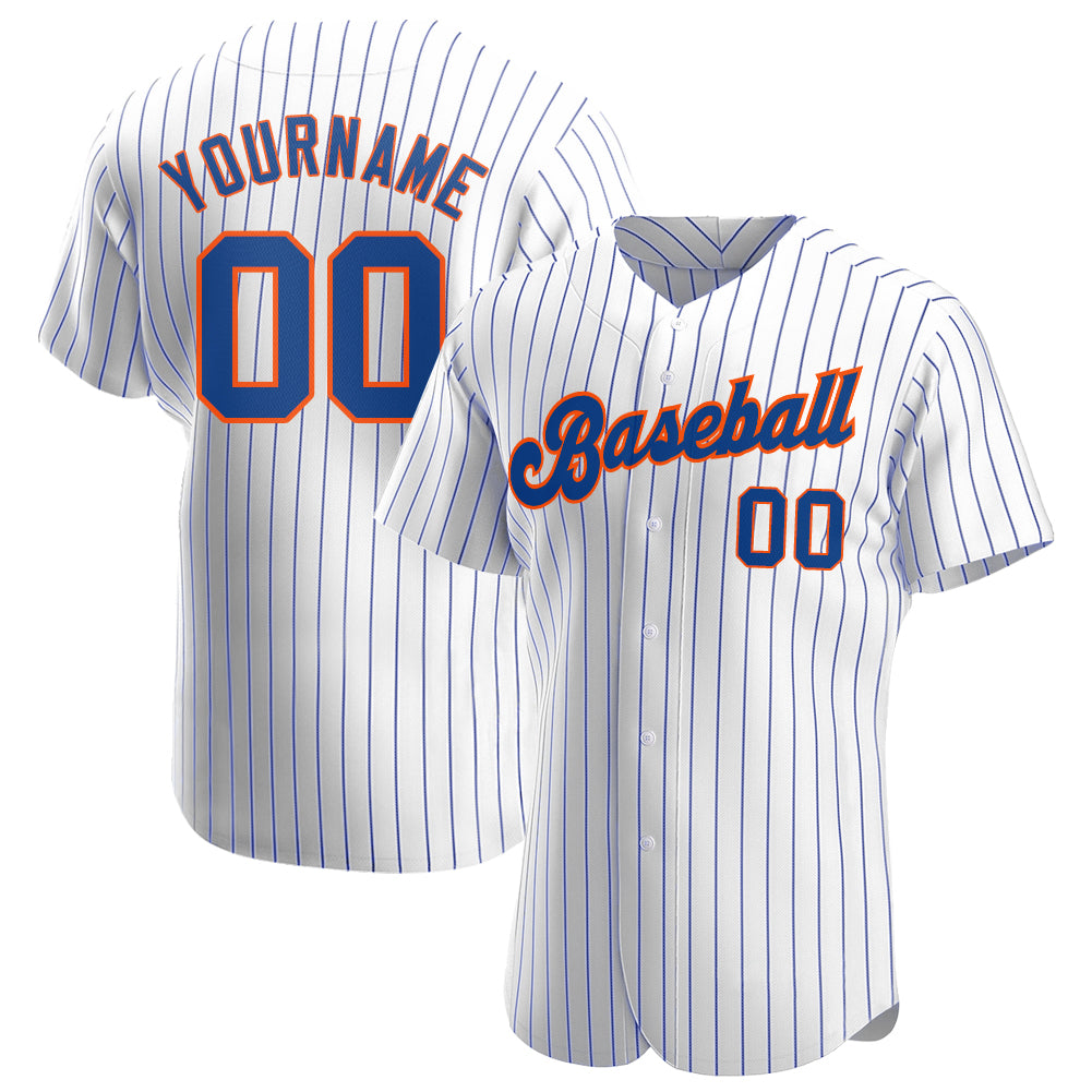 Custom White Royal Pinstripe Royal-Orange Authentic Baseball Jersey - Main View