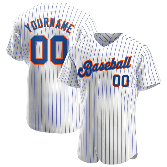 Custom White Royal Pinstripe Royal-Orange Authentic Baseball Jersey - Main View