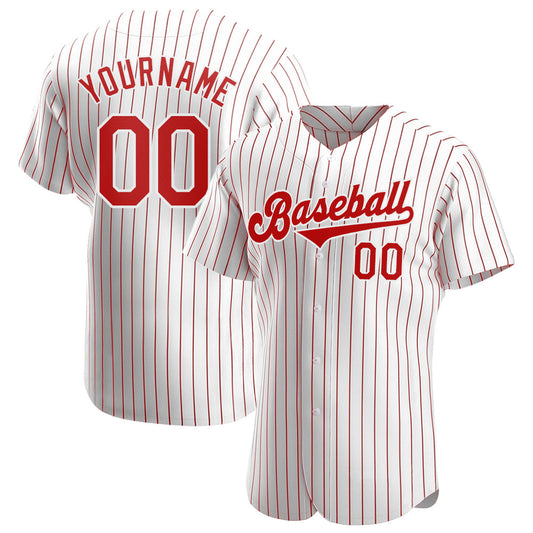 Custom White Red Pinstripe Red-White Authentic Baseball Jersey - Main View