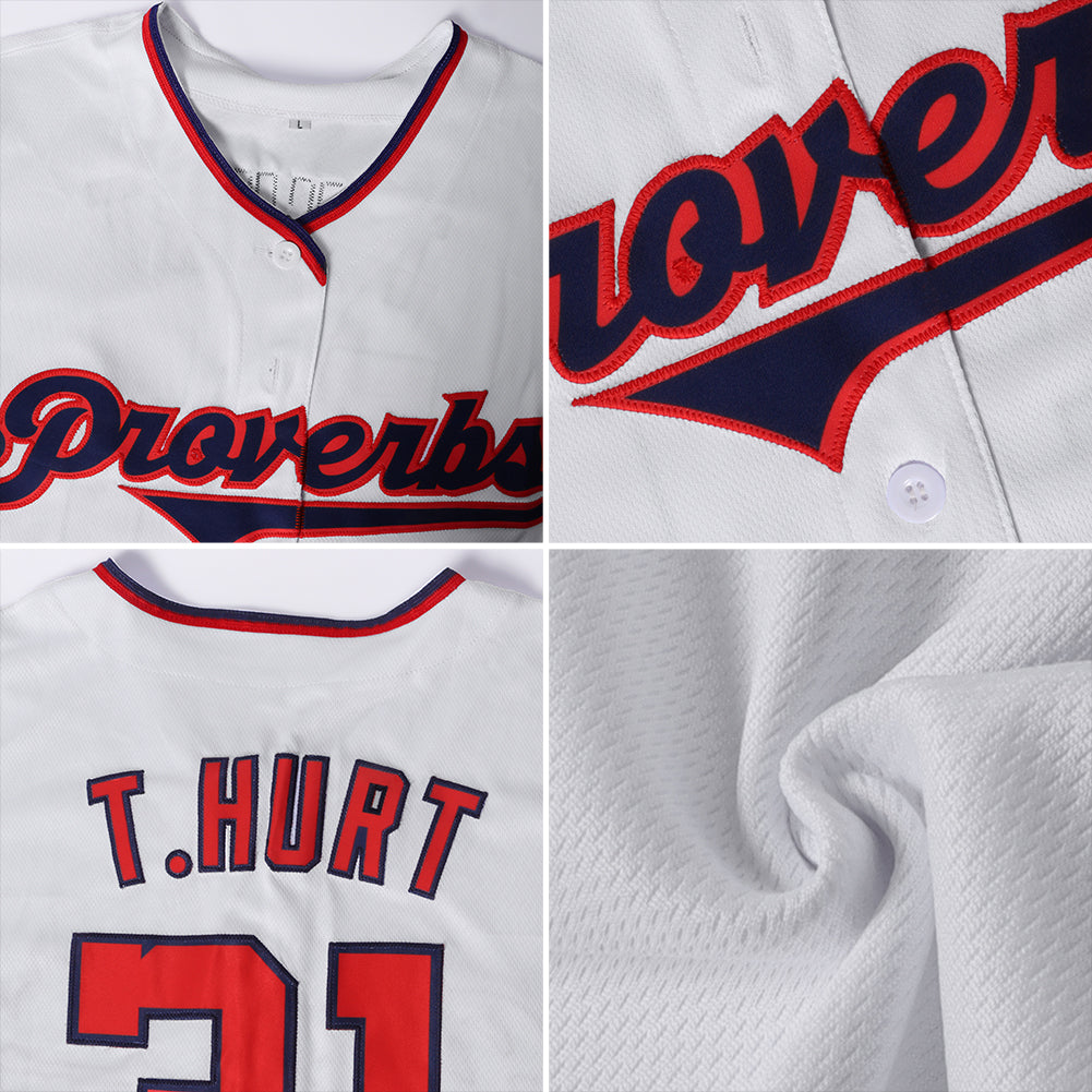Custom White Red-Navy Authentic Baseball Jersey view 6
