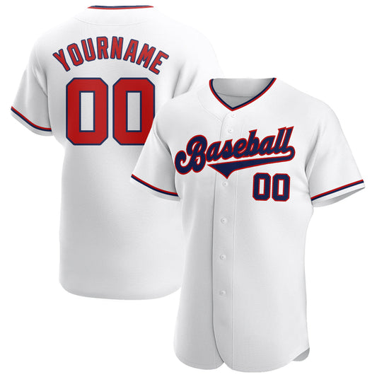 Custom White Red-Navy Authentic Baseball Jersey - Main View