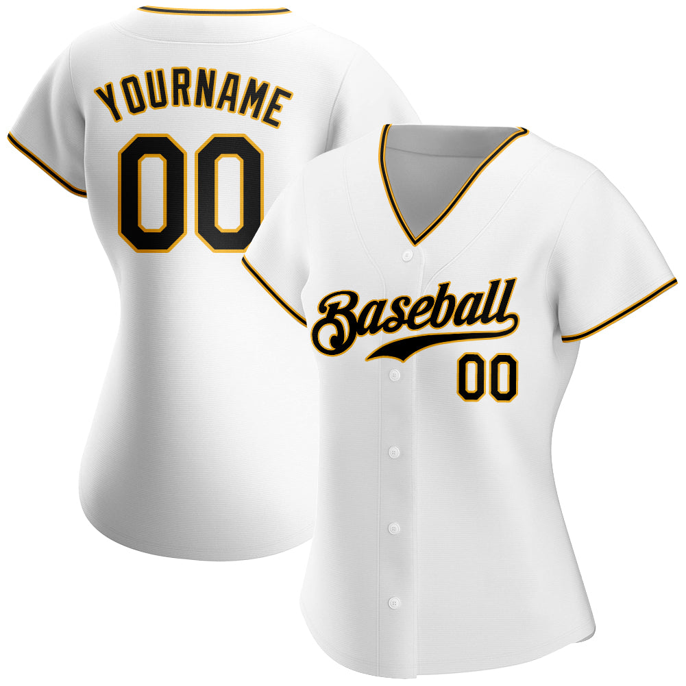 Custom White Black-Gold Authentic Baseball Jersey view 2