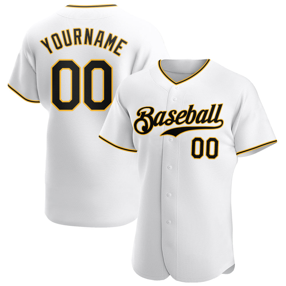 Custom White Black-Gold Authentic Baseball Jersey - Main View