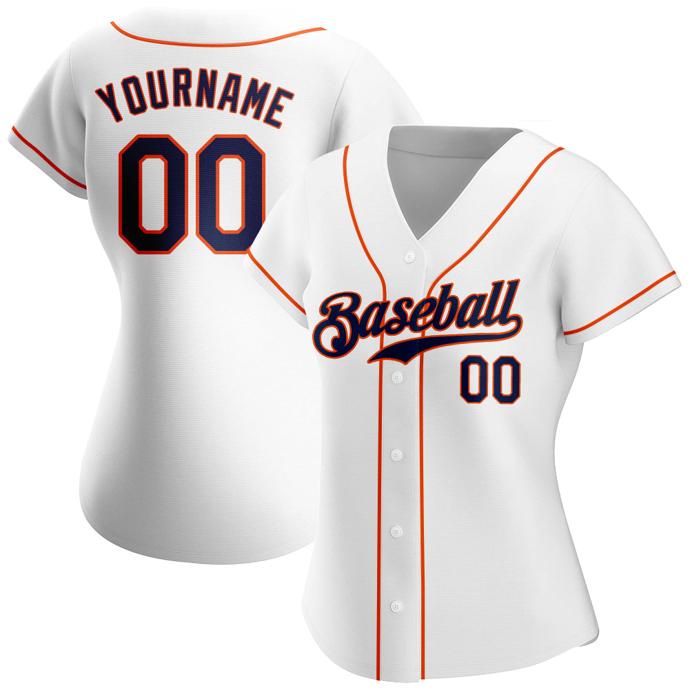 Custom White Navy-Orange Authentic Baseball Jersey view 2