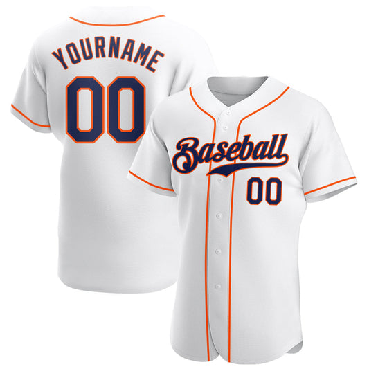 Custom White Navy-Orange Authentic Baseball Jersey - Main View