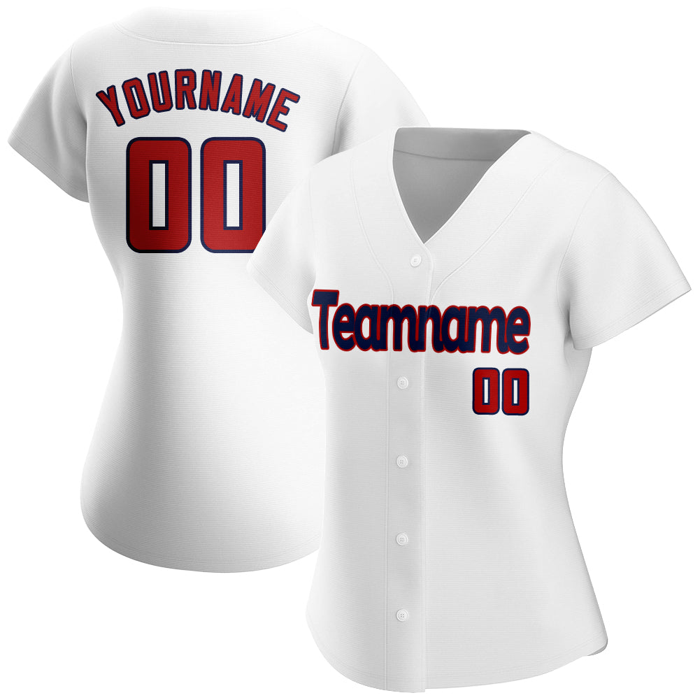 Custom White Red-Navy Authentic Baseball Jersey view 2