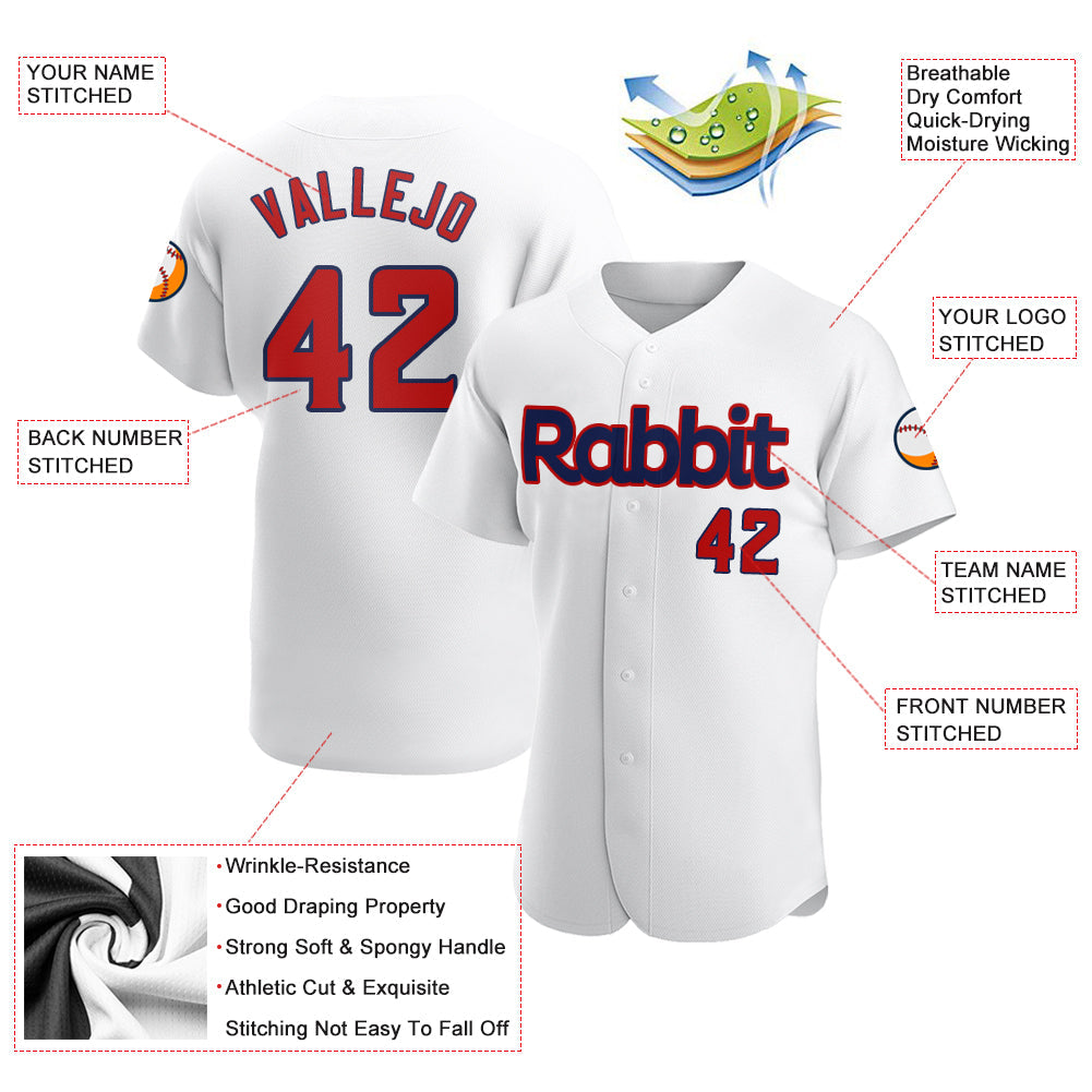 Custom White Red-Navy Authentic Baseball Jersey view 3